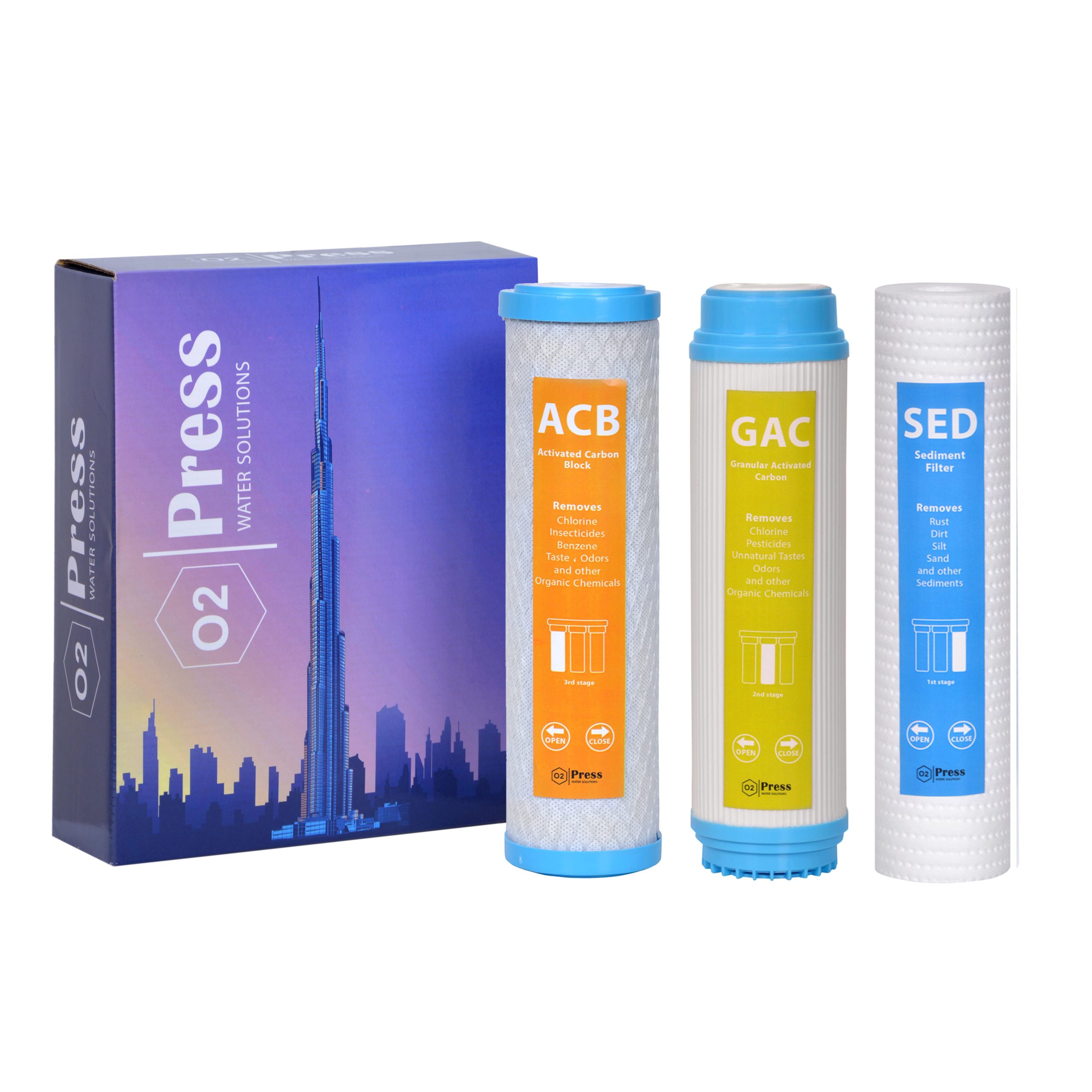 O2Press Undersink Water Purifier Filter Pack Model OP-3 Set of 3pcs