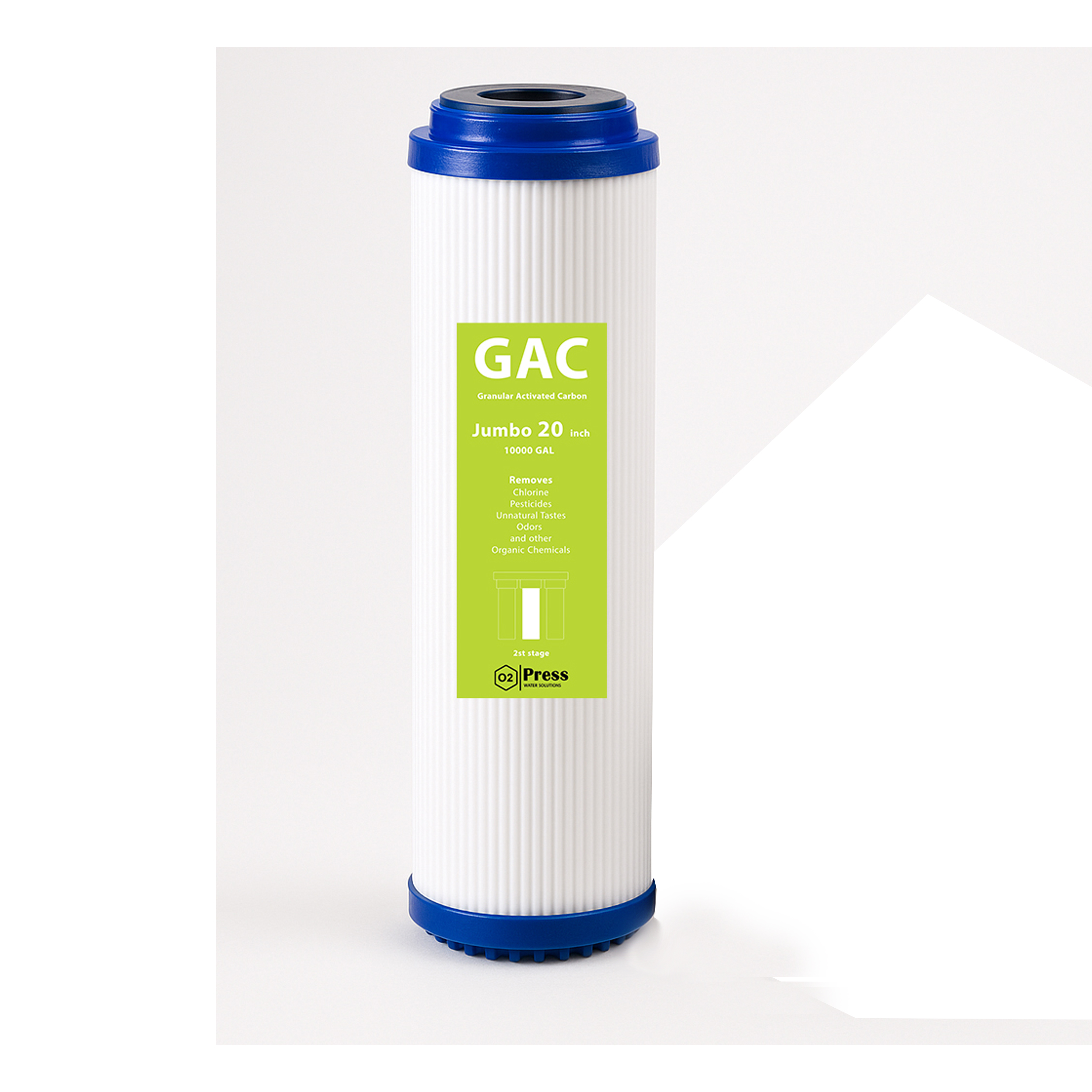 O2press jumbo GAC 20BB Granular Activated Carbon Water filter size 20″x4.5″ Fits most standard 20 inch size housings and most Whole House systems